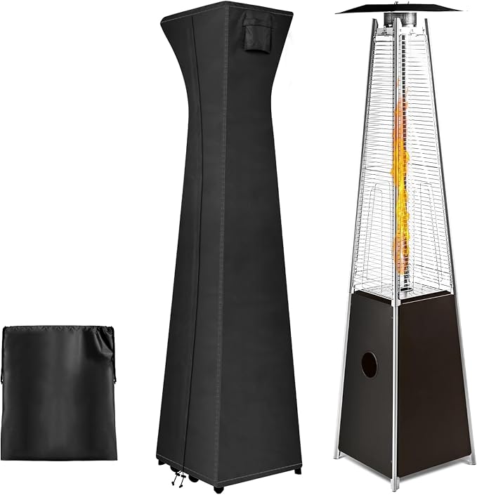 PureFit Waterproof Pyramid Torch Patio Heater Covers with Zipper, Heavy Duty Garden Windproof Heater Protector, UV-Resistant Windproof Standing Heater Covers, Black, 23”L x 23”W x 90”H