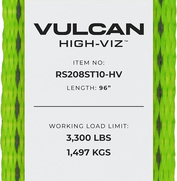 VULCAN Car Tie Down with Twisted Snap Hooks - 2 Inch x 96 Inch - 2 Pack - High-Viz - 3,300 Pound Safe Working Load