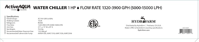 Active Aqua 0.5 HP Water Chiller with Boost | Cold Plunge & Ice Bath Cooler | Rapid Digital Temp Control | Fresh & Salt Water, Hydroponics, Aquariums | 90–172 Gal (1 HP)