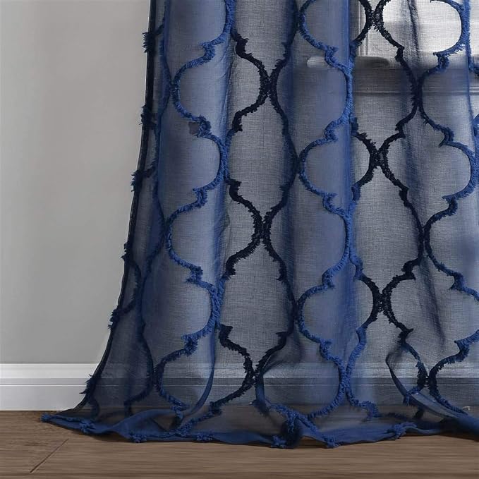Lush Decor Navy Avon Trellis Grommet Sheer Window Curtain Panel Pair (84" x 38")