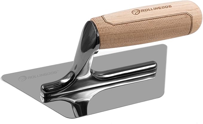 ROLLINGDOG Venetian Trowel - Mirror Polished 420 Stainless Steel Blade, Ergonomic Beech Handle for Decorative Finish and Polish,Plaster Finishing(7.9inchX4.1inchX3.3inch) | Mirror Polished 420 Stainless Steel Blade, Ergonomic Beech Handle