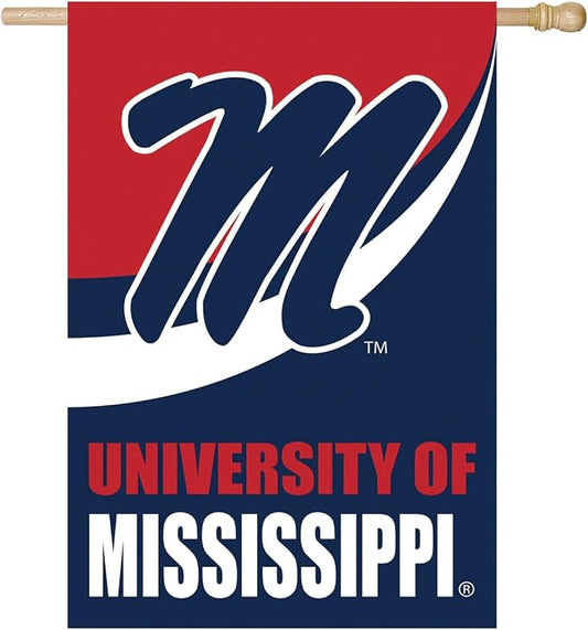 NCAA University of Mississippi House Flag, 28 x 44, Double Sided Garden Flags for Outside, Outdoor College Flags & Banners for Gardens Patio, Indoor Wall Decor Flag for Room
