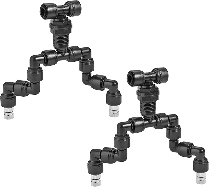 Lpraer 2PACK Reptile Mister Nozzles, 360° Cooling Mist Nozzles, 1/4'' Reptile Misting Nozzles, T Double Misting Assembly Fogger Fine Mist Nozzles for Reptile Terrarium, Plants, Amphibians, Tank