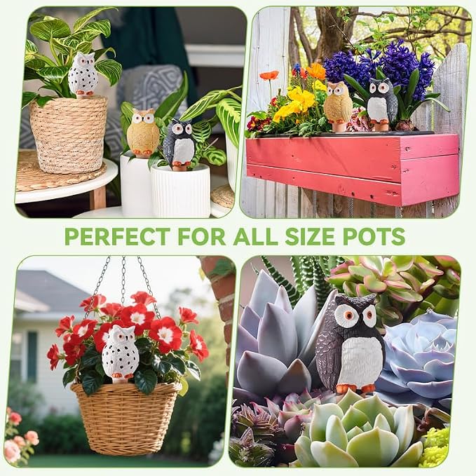 Yeswhat Self Watering Plant Spikes 4 Pack, Terracotta Owl Automatic Plant Waterer for Indoor Outdoor Plants, Slow Release Watering Stakes, Vacation Watering Devices for Potted Plants Garden Decor