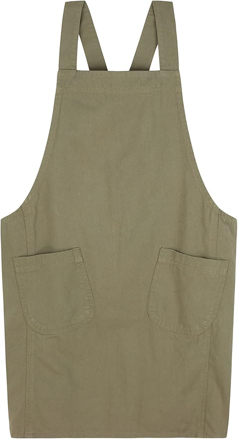 Japanese Cotton Linen Cross Back Apron with Pockets,Fashion Pinafore Dress for Gardening Painting Cleaning Cooking