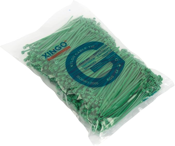 XINGO 1000 PCS 4 inch Green Zip Ties, 18lb Strength, Small Tie Wraps Self-Locking Nylon Zip Ties for Indoor and Outdoor Use