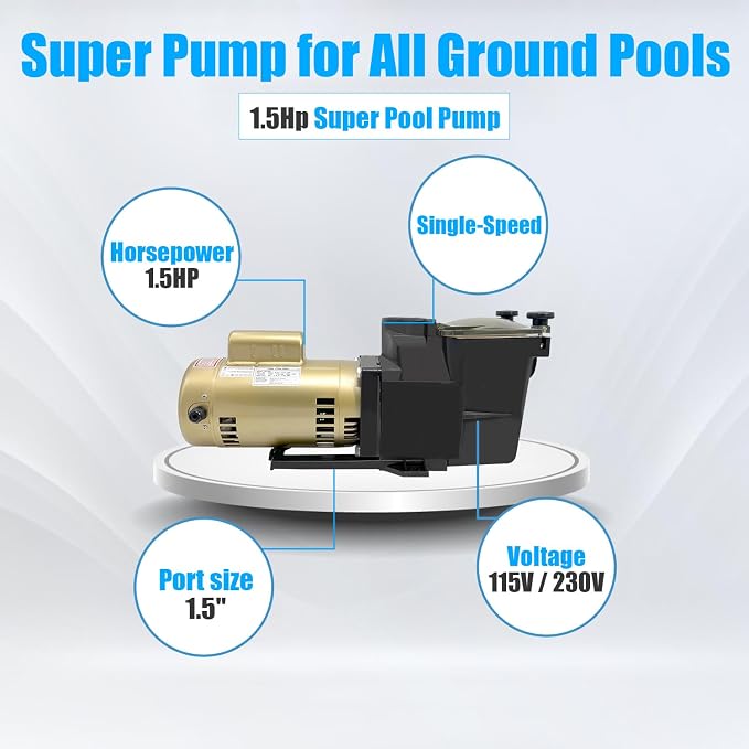 SP2610X15 1.5HP Super Pool Pump Fit for Hayward W3SP2610X15 | 1.5" and 2" Ports, 110/220V, Single Speed, for All In-Ground Swimming Pool and Spa