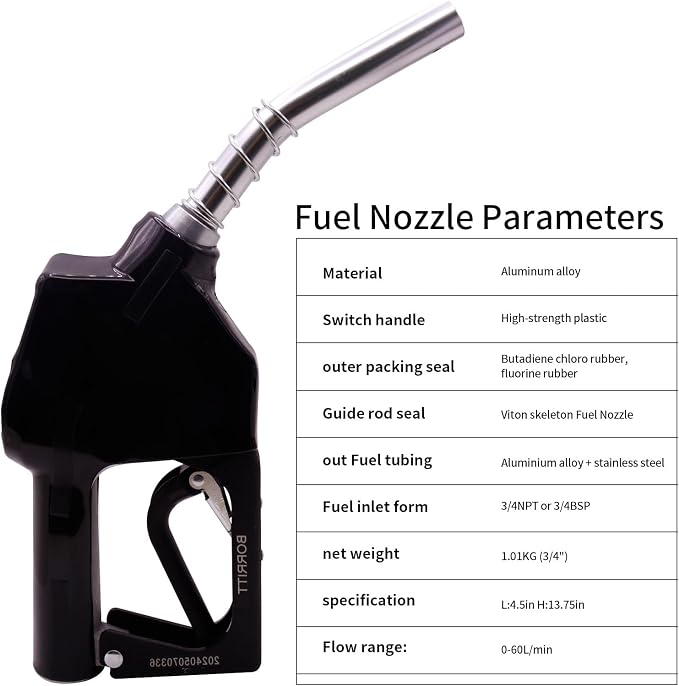 Black 3/4'' inch NPT Automatic Shut-Off Fuel Nozzle Fuel Refilling Tool Perfect For Gas Stations,Industry,Transportation Used for diesel,gasoline,kerosen(13/16"Spout Max Flow Rate 16 GPM)