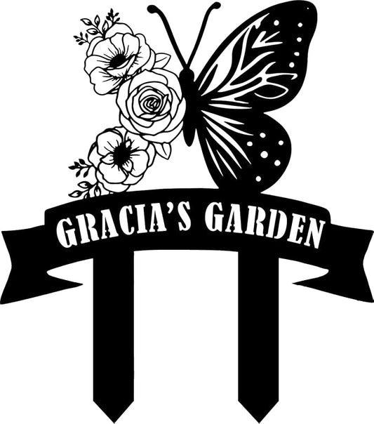 Personalized Butterfly Metal Garden Sign with Stake, Custom Garden Decor for Outdoor, Custom Large Family Name Sign, Patio Decorations, Lawn Art, Farmhouse Decorative, Housewarming Gift