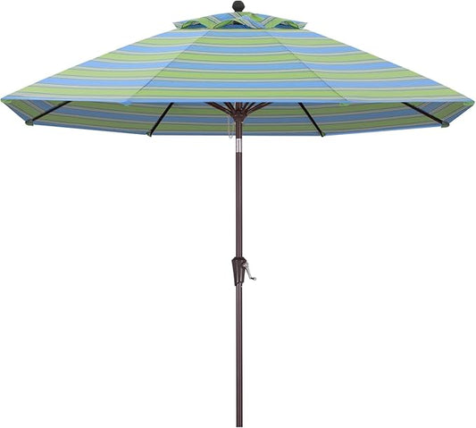 ABCCANOPY OLEFIN® 5-Year No Fading 9FT Patio Umbrella, Outdoor Table Umbrella with 8 Sturdy Ribs for Deck, Backyard, Yard (Blue Green Stripe)