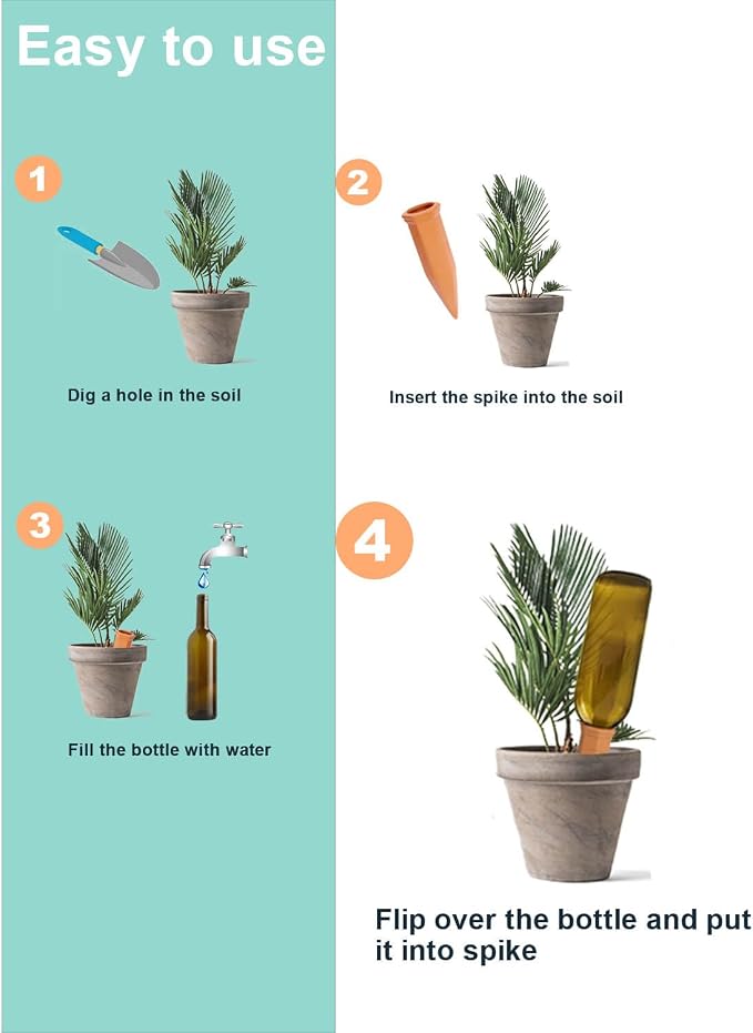 vensovo Terracotta Self Watering Spikes - 16 Pcs Potted Plant Watering Devices Vacation Self-Watering Stakes for Outdoor, Indoor Plants, Wine Bottle