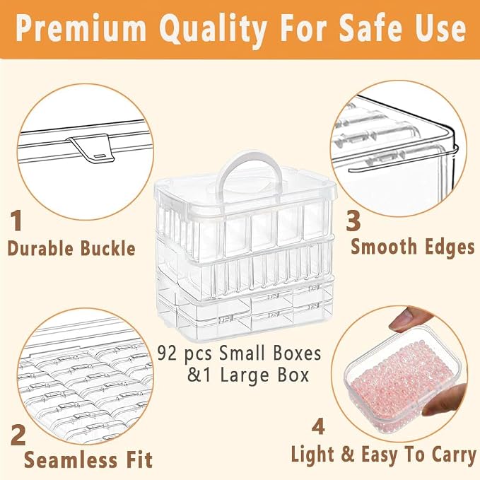 91pcs Bead storage container, 3-Tier bead organizer boxes and craft storage boxes,Bead storage Stackable portable box,DIY Jewelry Craft Nails, Bracelets, Jewelry, Diamonds, Pens, (3 Tier)