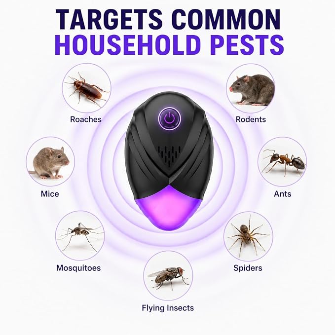 2026 Upgraded Ultrasonic Repeller 6 Packs, Indoor Ultrasonic Repellent for Roach, Rodent, Mouse, Bugs, Ant, Mosquito, Mice, Spider, Electronic Plug in Pest Control
