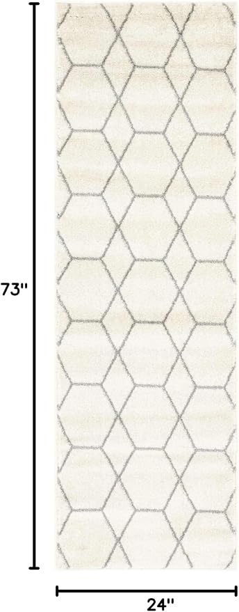 Unique Loom Trellis Frieze Collection Area Rug - Geometric (2' x 6' 1" Runner, Ivory/ Gray)