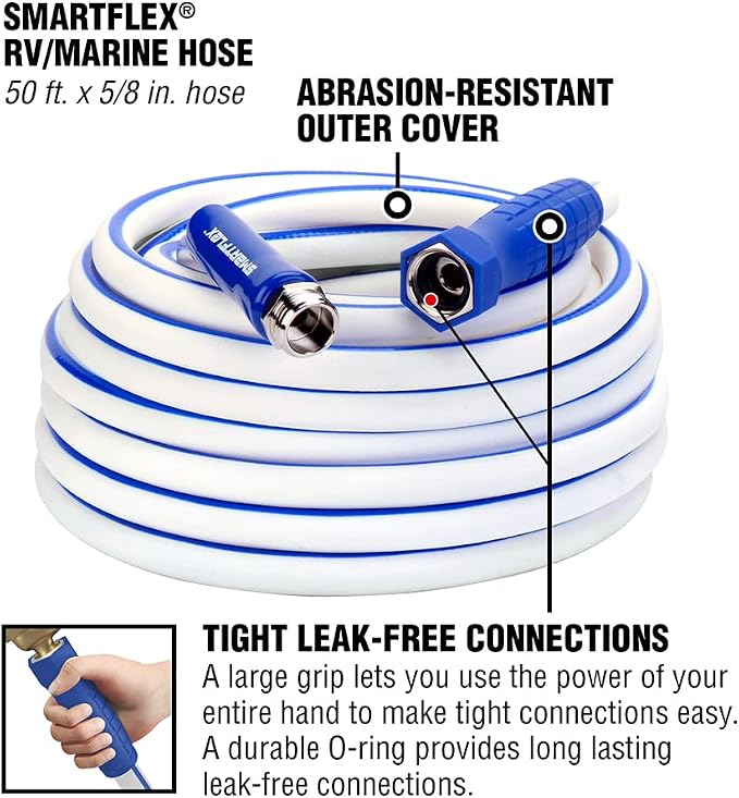 SmartFlex RV/Marine Water Hose, 5/8 in. x 50 ft., Hybrid, White - HSFRV550