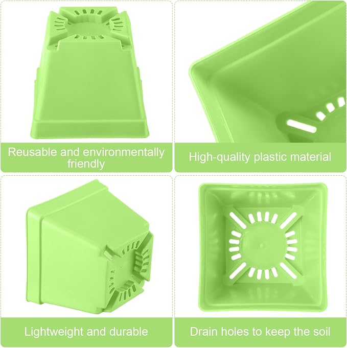 Amyhill 100 Pcs 4 Inch Flower Pots Square Plants Nursery Pot Plastic Plant Seedling Pots Small Nursery Transplanting Planter Container with Saucer for Indoor Succulent Balcony Garden (Green)
