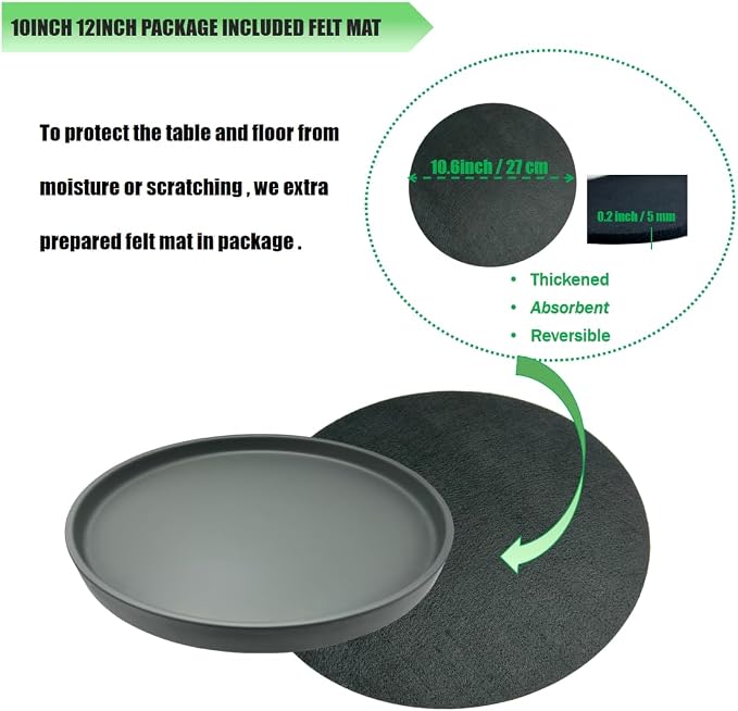 Yukfona Ceramic Plant Saucer Tray 1 Pcs 10 Inch Grey, 10.83" OD x10.24 ID x1.1 Deep| Fits Flower pots Bottom≤ 10.24", Heavy Duty Glazed Round Planter Drip with Catch Basin for Indoor Outdoor Plants
