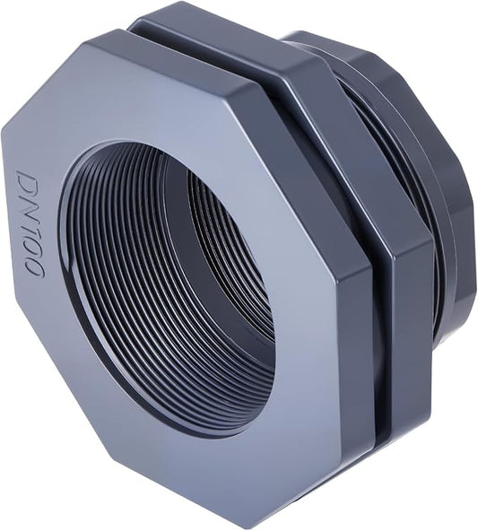 1 Pcs 4 Inch Bulkhead Fitting PVC Water Tank Connector Plumbing Pipe Threaded Bulkhead Fitting NPT for Rain Barrels, Water Tanks, Aquariums, Tubs, Pools