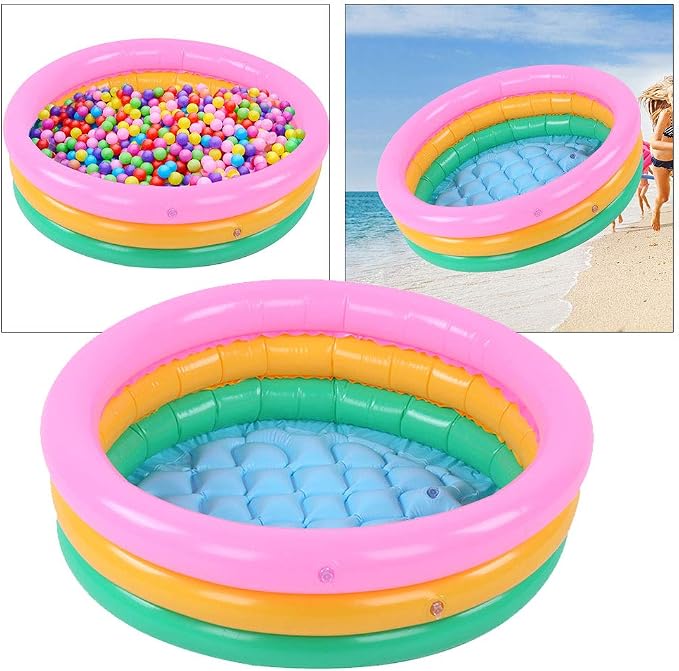Meiyya Children Swimming Pool, Round Shape, Pink, Kids Basin Pool, Inflatable, 140L Capacity