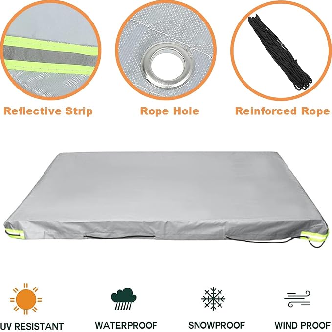 Tipping Trailer Cover for Lawn Tractor, Waterproof Heavy Duty Utility Wagon Tow Cover Garden Steel Dump Cart Cover Cargo RV Trailer Camper Covers 86.6x49x5in Siliver