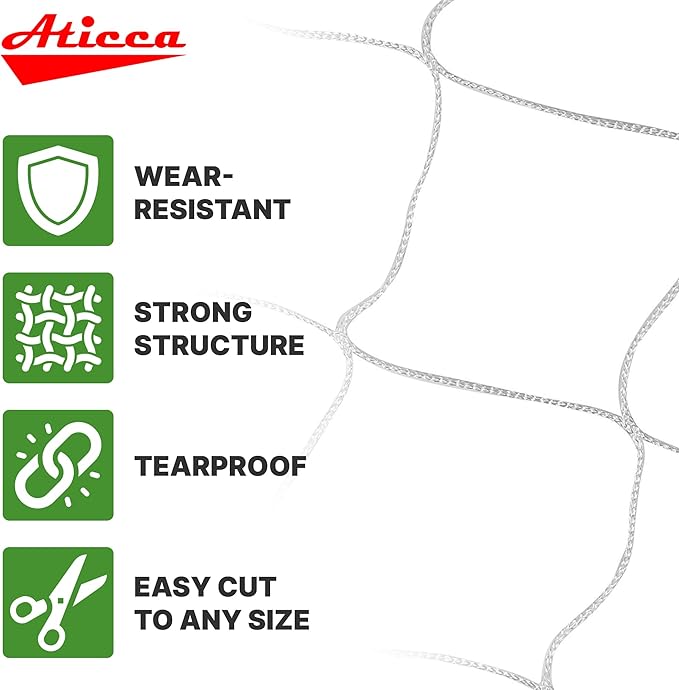 ATICCA Trellis Netting 5 x 750 ft Heavy Duty Polyester Plant Support Netting White - 6 Inch Garden Rope Trellis on Roll - Mesh Twine for Growing Vine Climbing Plants, Flowers, Peas, and Tomatoes.