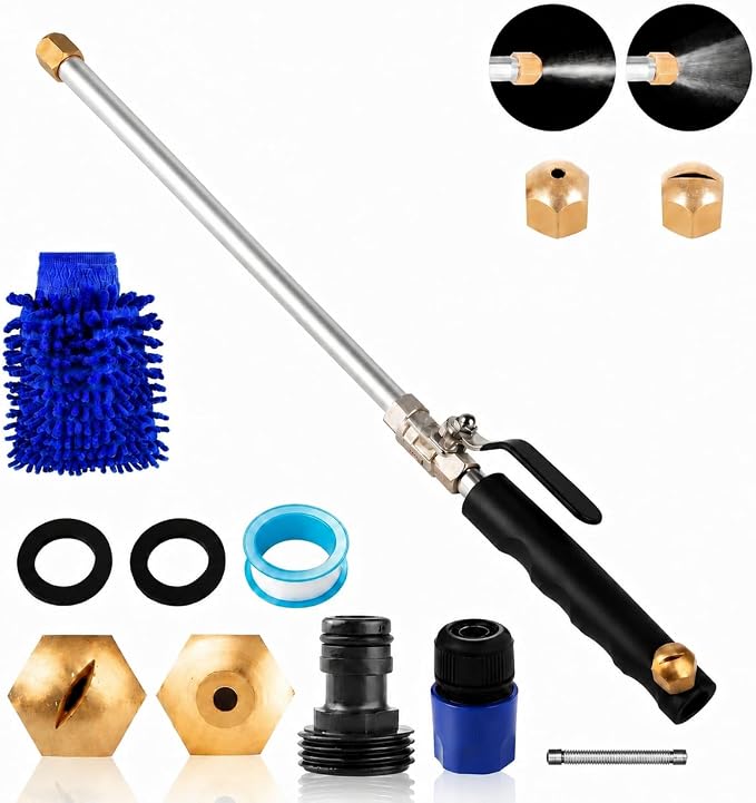 Upgraded Jet Nozzle Power Washer for Garden Hose, 2-in-1 Jet Nozzle High Pressure Hose Nozzle with 2 Different Nozzles and Hose Quick Connectors for Car Washing Patio Garden Outdoor Cleaning（Black）