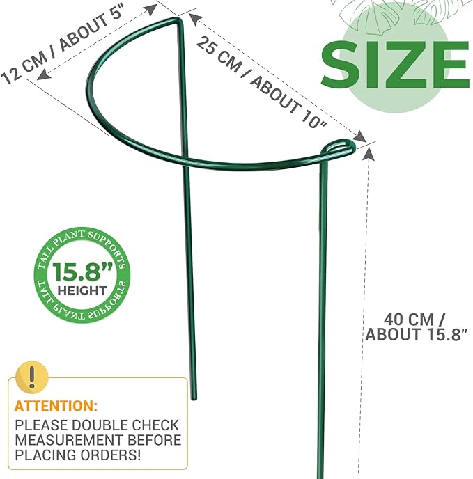LEOBRO Plant Support Plant Stakes, 6pcs Peony Cages and Supports, Metal Garden Stakes Plant Supports, Plant Support Stakes, for Peony, Tomato, Hydrangea, Indoor Outdoor Plants, 10" W x 15.8" H
