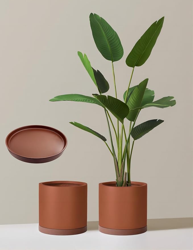 Yukfona Ceramic Plant Saucer Tray 2 Pcs 6.4 Inch Brown, 6.4" OD x6.02 ID x0.9 Deep| Fits flower pots Bottom≤ 6.02", Heavy Duty Glazed Round Planter Drip with Catch Basin for Indoor Outdoor Plants