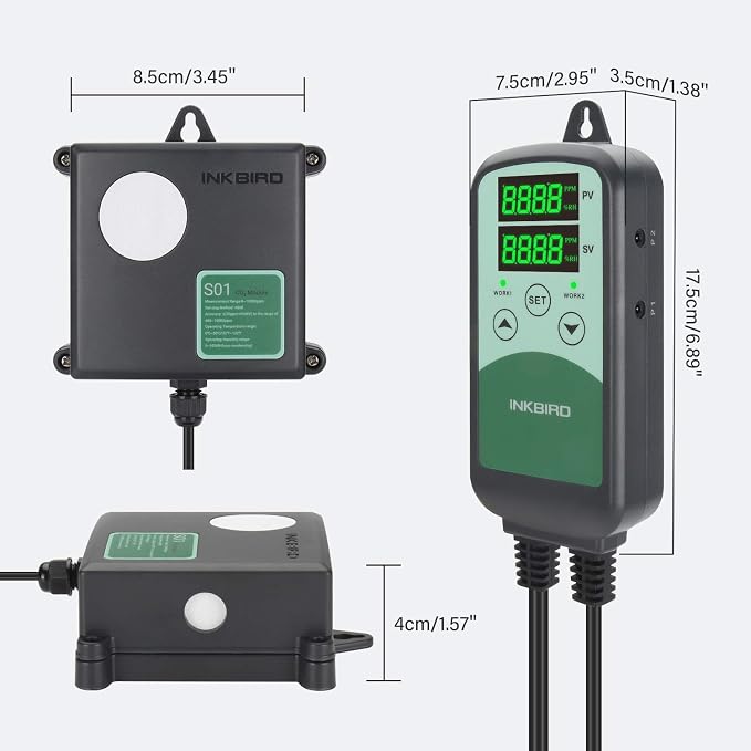Inkbird ICC-500T CO2 Controller CO2 Meter Carbon Dioxide Controller for Grow Room and CO2 Generator, with CO2 Sensor for Home Grower (CO2 Controller + S01 Sensor)