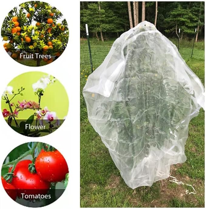Agfabric Bird Netting 48" Hx55 W Garden Netting Insect Pest Barrier,Plant Cover Fruit Tree Netting Mesh Protection Bag with Drawstring,White