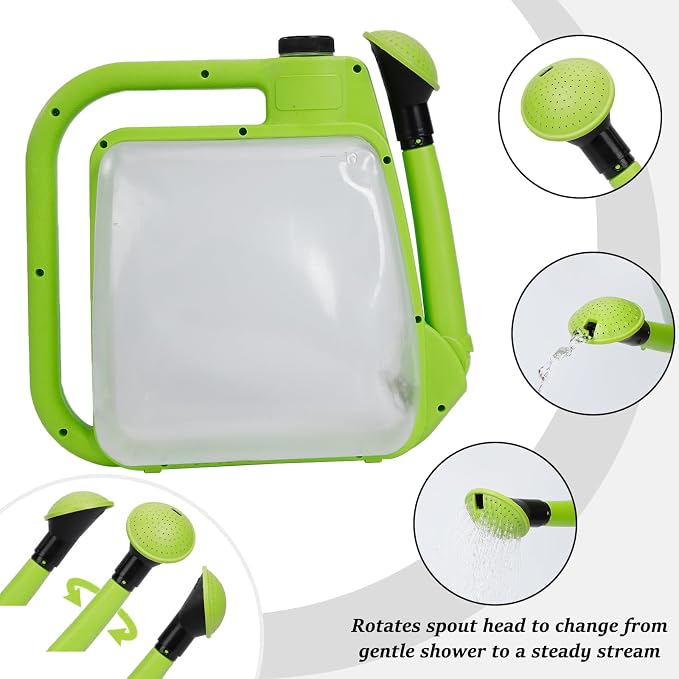 6L Foldable Watering Can with Rotating Nozzle & Long Spout for Plants, Indoor Outdoor Gardening, Clear Plastic-Green