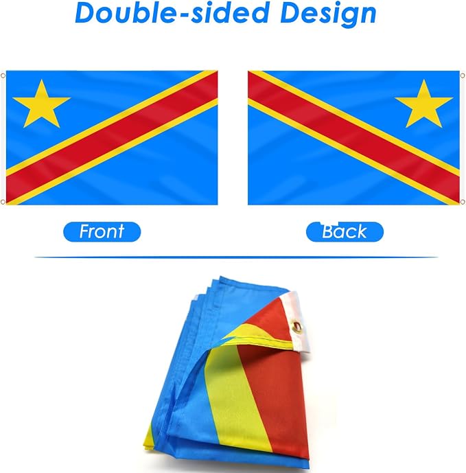 AhfuLife Flag 3x5 Ft, Large Flags for Outside - Double Side with Brass Eyelets for World Cup Olympic Party Decorations Bar Garden Street Decoration Indoor Outdoor (2, Congo DR)