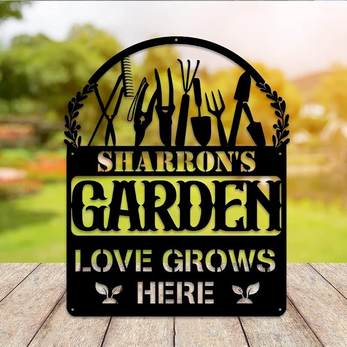 MeMate Personalized Metal Garden Signs Outdoor Decor, Custom Plaque for Women Mom Grandma, Rustic Decorations for She Shed, Potting Shed (01)