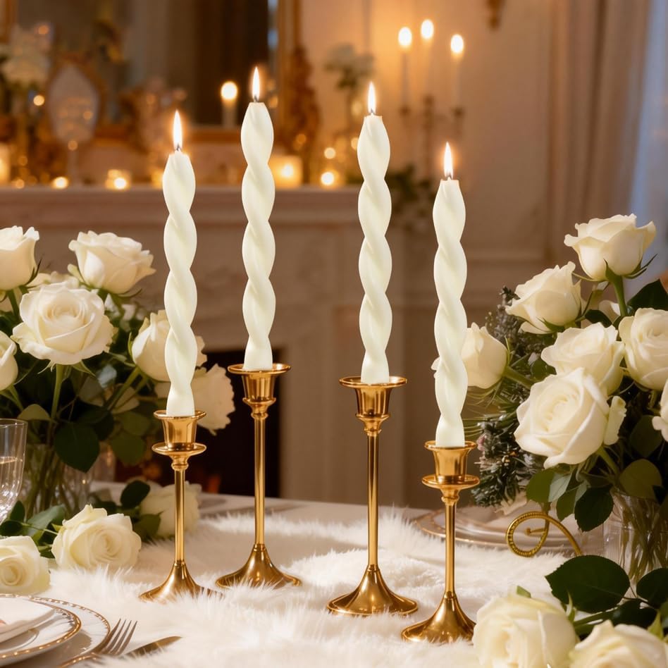 White Spiral Taper Candles 7.47 Inch, 4 Pack White Twisted Candlesticks, Perfect for Wedding Centerpieces, Holiday Dinners, Valentine's & Farmhouse Home Decor, Unscented Smokeless - Image 2