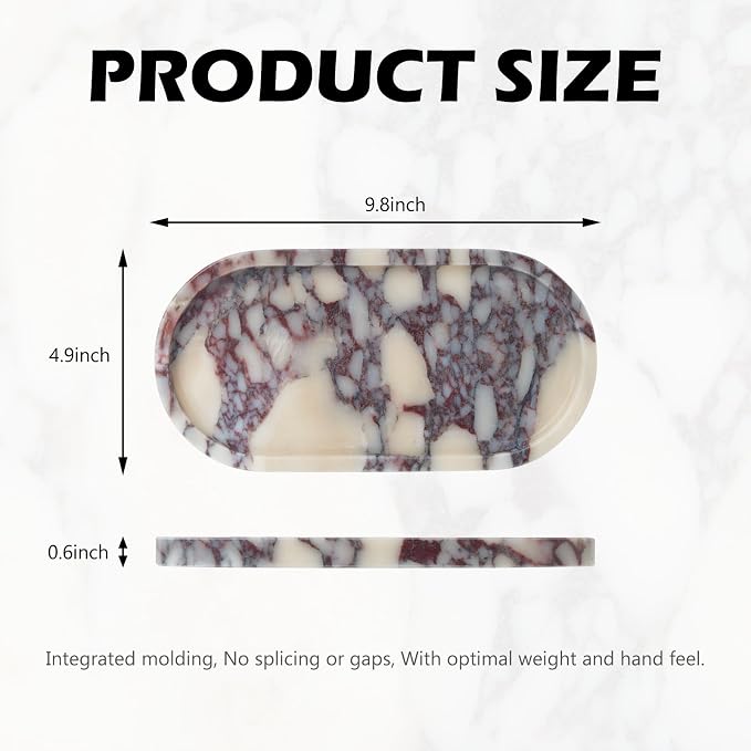 Luxury Natural Oval Marble Tray – 9.8 x 4.9-Inch Calacatta Viola Stone Vanity Tray, Small Catchall Organizer for Jewelry Perfume Keys, Decorative Trinket Tray for Bathroom Coffee Table & Dresser
