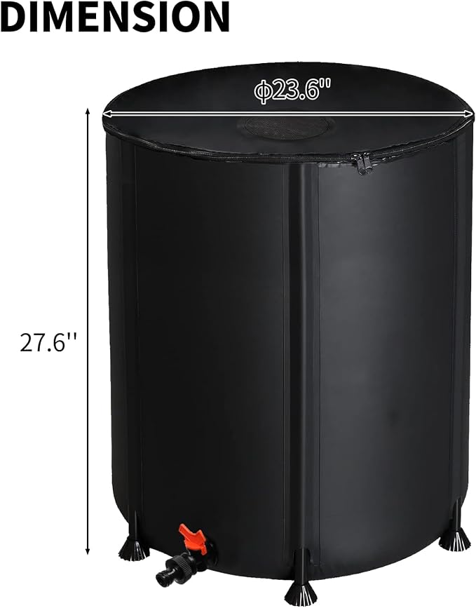 50 Gallon Collapsible Rain Barrel, Portable Rainwater Collection System, Rain Catcher Barrel, Water Storage Tank with Two Spigots and Overflow Kit, Rain Water Barrel Collector for Garden, Black