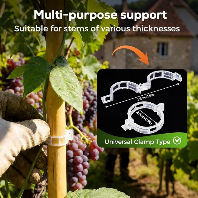 Plant Support Clips, 2026 Upgraded Tomato Plant Clips for Climbing Plants, Reusable Plastic Garden Clip for Grape Cucumber Stems Outdoor Vine Fixing Clip Gardening Supplies (100, Black)