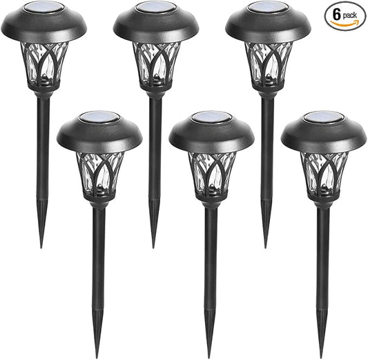 GIGALUMI 6 Pack Solar Pathway Lights Outdoor, Metal Glass & ABS Solar Landscape Lights Waterproof IP65, Warm White Solar Powered Garden Lights for Yard Patio Walkway Driveway (Black)