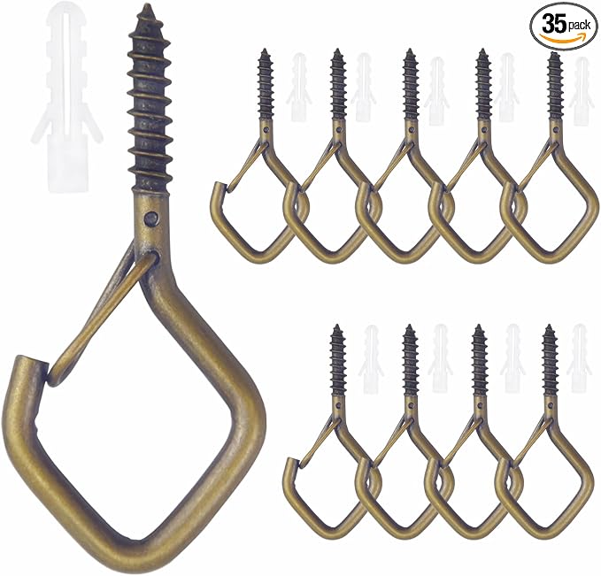 10 PCS Eye Screw Hooks for Hanging Heavy Duty with Safety Buckle.Metal Ceiling Hooks for Hanging Plants,Cup,Wind Chime,Bird Feeders,String Lights at Indoor&Outdoor,2.36 Inches Black