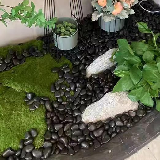 YISZM 20lbs Large River Rocks for Landscaping, 3-4" Black Pebbles for Garden Design, Hand-Picked Smooth Stones for Fish Tank, Flower Pots, Indoor Water Fountains, Pathways, Backyard