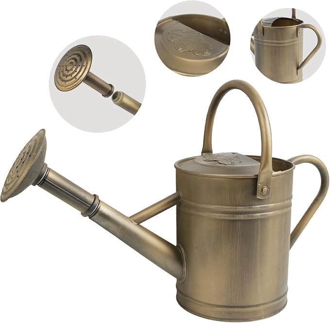 1 Gallon Galvanized Metal Watering Can, Retro Bronze Tone with Detachable Spout, Vintage Rustic Decorative Water Pot for Home Garden Indoor Outdoor Plants