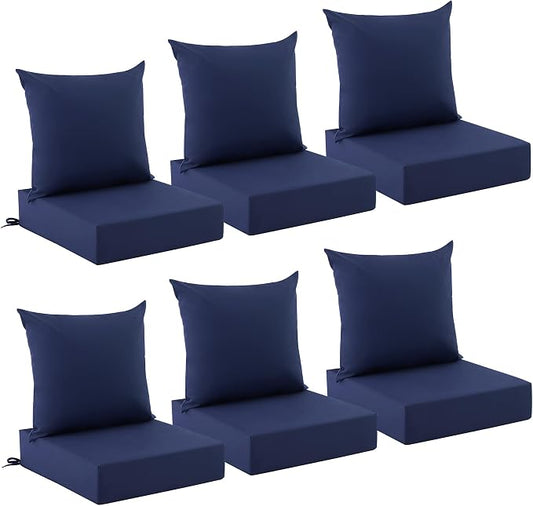 Outdoor Cushions for Patio Furniture, Outdoor Seat Cushion Set 24 x 24 x 5.75 in, Waterproof & Fade Resistant Outdoor Chair Cushions, Patio Cushion with Removable Cover, Set of 6, Navy Blue