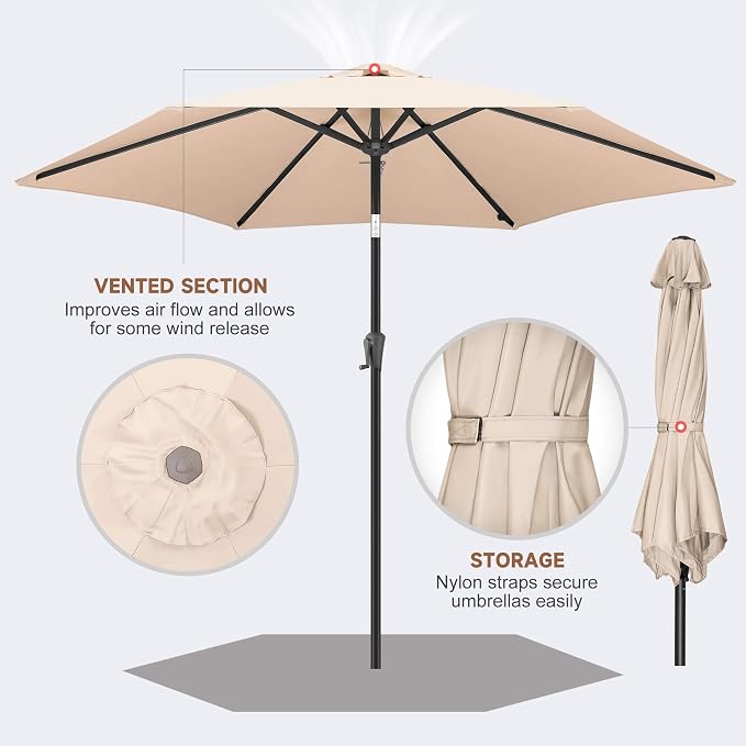 10ft Patio Umbrella Outdoor - Table Umbrella with 6 Sturdy Ribs, Market Umbrella with Push Button Tilt, UV Protection for Pool, Porch, Garden, Deck, Backyard (Beige)