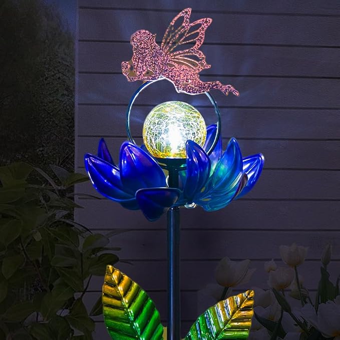 Solar Wind Spinners Outdoor, Fairy Solar Wind Spinner with Cracked Ball Lights,Garden Spinners for Yard, Garden, Patio, Lawn Decor