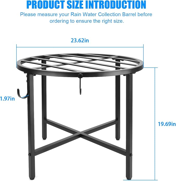 Z8 Rain Barrel Stand with Bucket & Hose Hooks Heavy Duty Water Collection Base Suitable for 45/50/55 Gallon Outdoor Rain Barrel