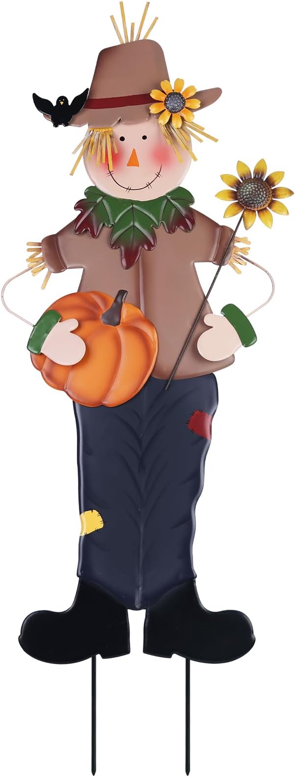 YEAHOME Fall Decorations Outdoor, Metal Boy Scarecrow Garden Stakes with Pumpkin & Sunflower for Fall Decor, Scarecrow Yard Signs for Outside Garden Lawn Porch Thanksgiving Decorations Outdoor