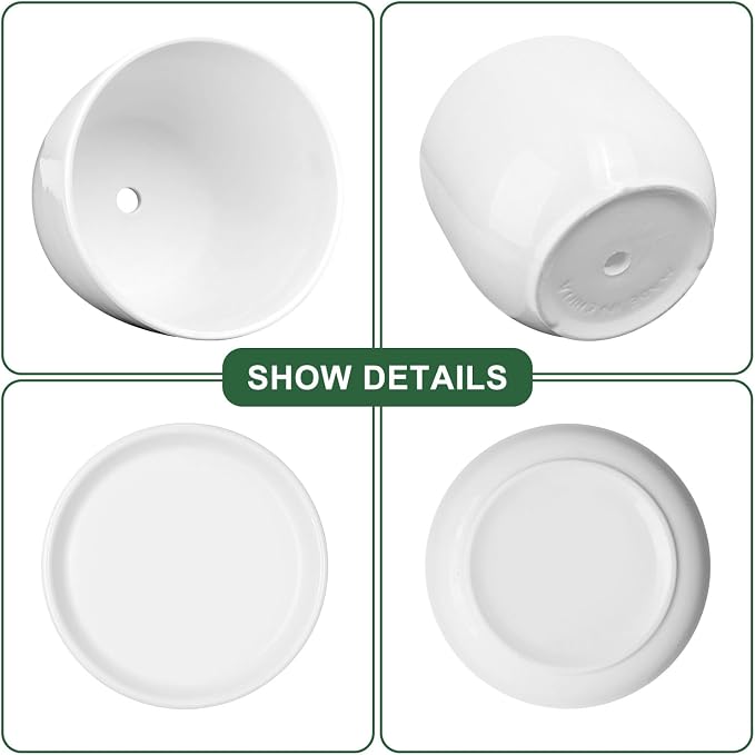 Ceramic Plant Pots,White 5.5 Inch Flower Pots for Plants,Ceramic Planter with Drainage Holes,Indoor Planter Pots with Saucer,Outdoor Garden Pots (White, 4 Pack)