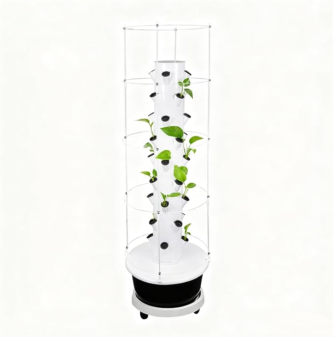 Hydroponics Growing System, 28 Pods Large Vertical Hydroponic Growing Tower with with Climbing Trellis, 9-Tier Indoor Gardening System for Herb Vegetable Fruit(Black)