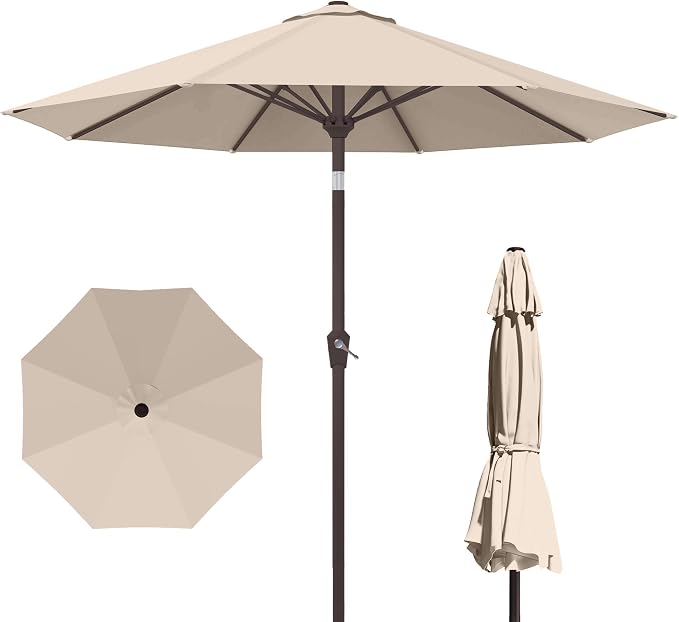 PatioKingdom 10FT Patio Umbrella with Push Button Tilt and Crank, Outdoor Market Umbrella with 8 Fiberglass Ribs, UV Protection Table Umbrella for Pool,Backyard,Garden,Deck