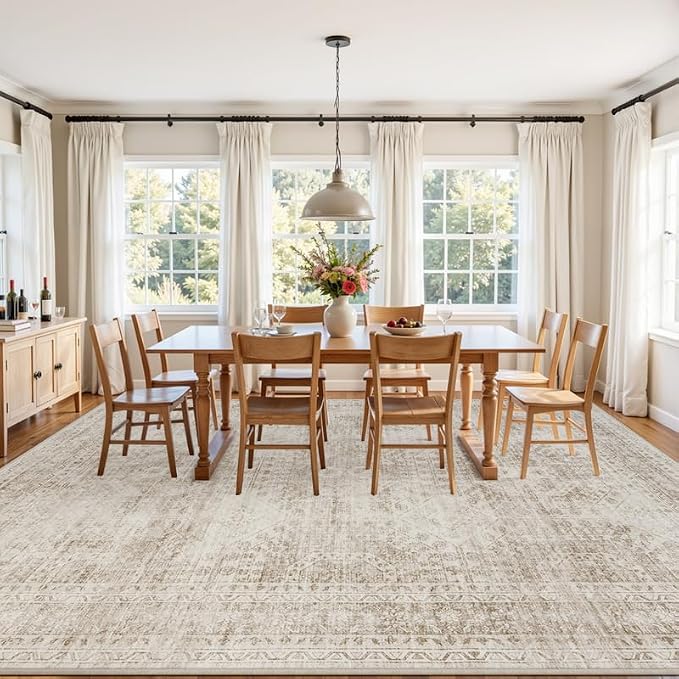 10x14 Area Rugs Living Room: Bedroom Neutral Washable Carpet Brown | Vintage Boho Soft Small Indoor Decor Floor Non-Slip Low Pile Neutral Farmhouse Entryway Laundry Bathroom Bedroom Beside Rugs